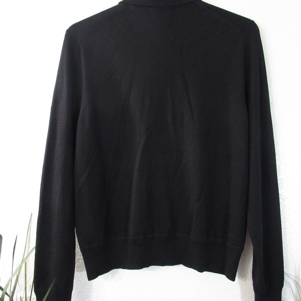 Black Zip Front Silk Cardigan Sweater Sz L - Picture 4 of 6